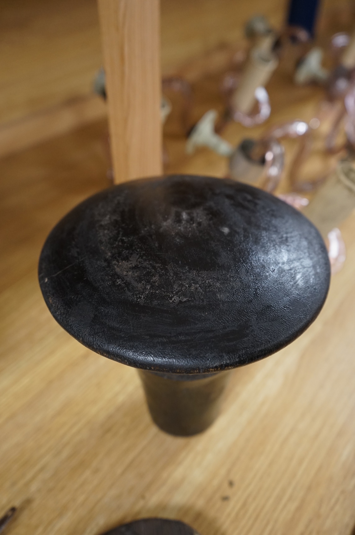 South Sea Islands and African tribal carved pot, knife sheath, stick and carved paddle-53cm long